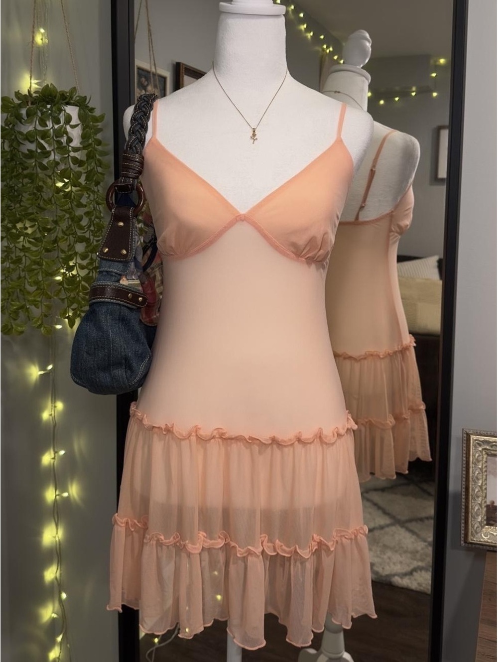 Peach Mesh Ruffle Slip Dress ✨ - Picture 2 of 5